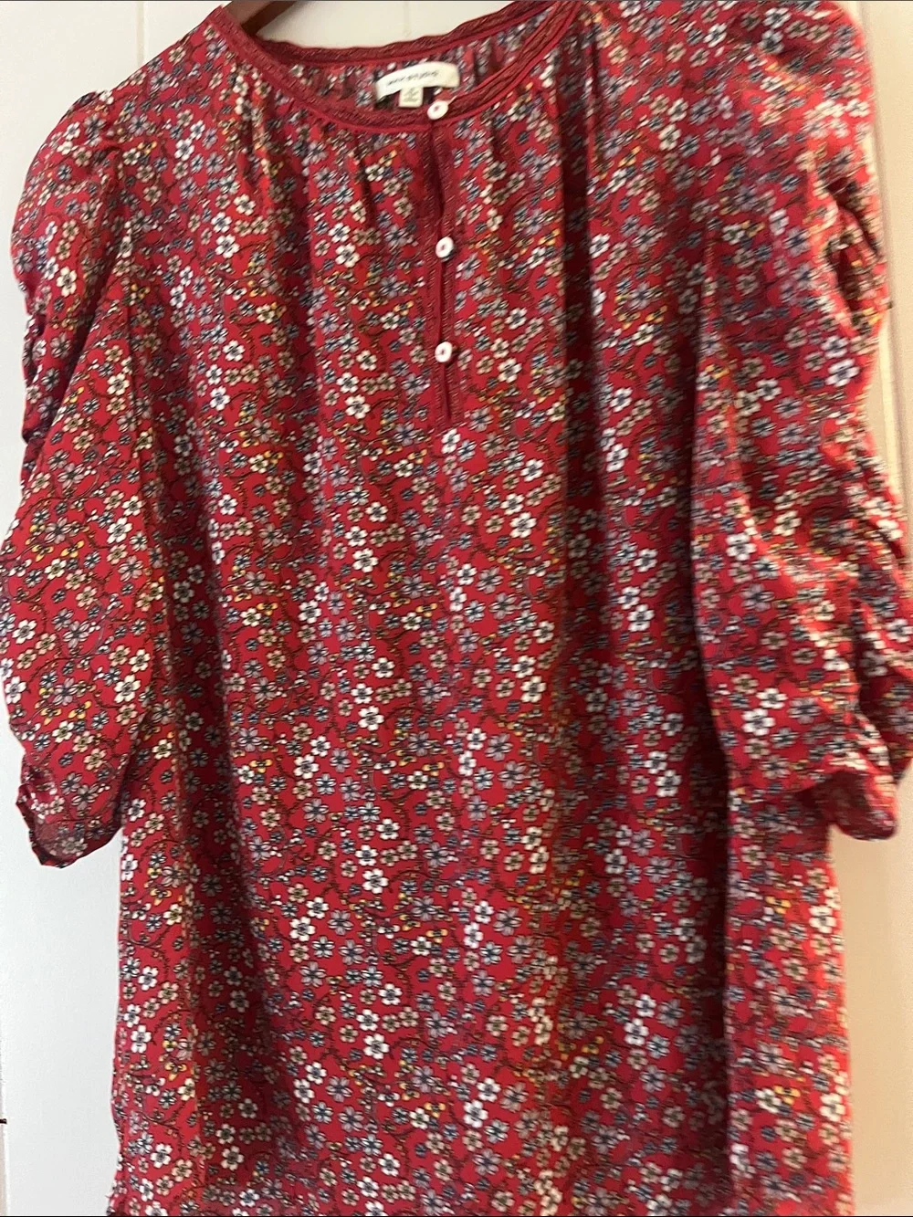 Madewell Red Floral Puff-Sleeve Button-Front Top